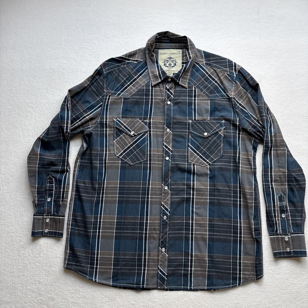Supply Company USA Men XXL Long Sleeve‎ Western Plaid Pearl Snap Rodeo Stitching